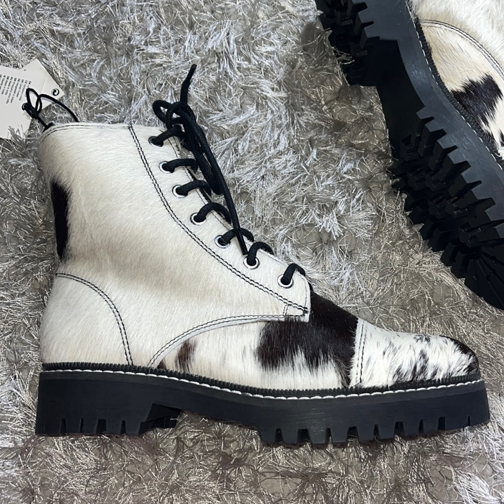 Myra Bag Black and White Cowhide Ankle Boots - Picture 4 of 14